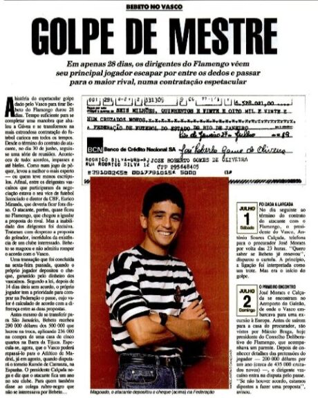 A saida de bebeto do Flamengo repercutiu nos jornais